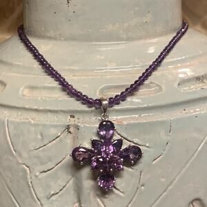 Sterling Silver and Amethyst Cross Pendant/Necklace Made in India